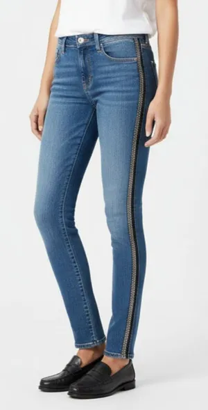 Hudson Luna Skinny Sequins Embellished Side Stripe Blue Jeans 29 thumbnail 1