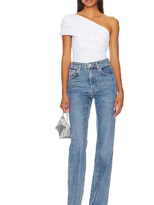 NEW SZ SMALL 4-6 Susana Monaco Gathered One Shoulder Top in Sugar white ruched thumbnail 3
