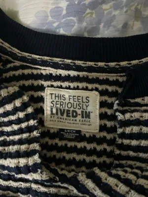 American Eagle V-Neck Oversized Navy Striped Sweater thumbnail 3