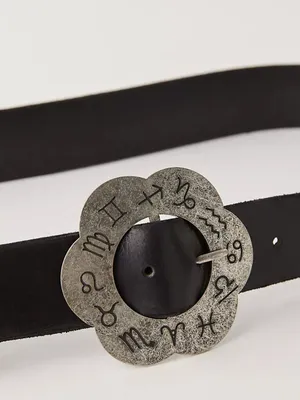 New Free People Celestial Buckle Black Leather Belt Size M/L thumbnail 2