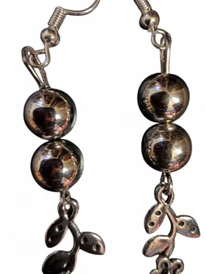 Handmade Silver Floral Leaf Dangle Earrings Metallic Beaded Drops thumbnail 4