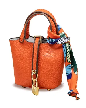 NWOT Mini Bucket Picotin Lock Style Purse/Keychain Orange thumbnail 1