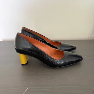 Ethem Pumps Block Heel 38 Black Patent Leather Made in Spain Mod Square Toe thumbnail 3