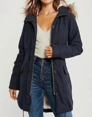 Abercrombie & Fitch Navy Blue Sherpa Lined Military Parka Jacket M‎ thumbnail 1