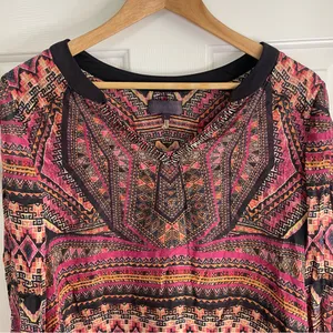 Hale Bob Pink and Black Geometric print artsy Silk tunic Size Large romantic thumbnail 5