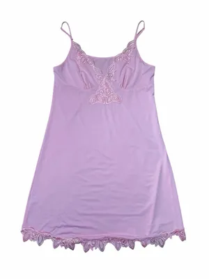 Vintage Y2K Pink Lace Trimmed Slip Dress Womans M thumbnail 1