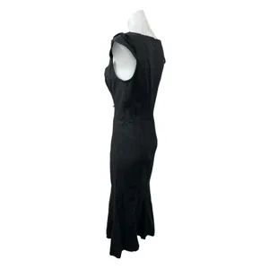Anthropologie The Cecily Black Linen Sweetheart Cap Sleeve Midi Flare Dress Sz S thumbnail 3
