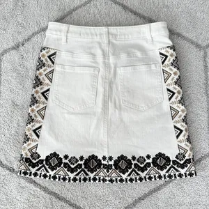 Anthropologie Pilcro and the Letterpress Embroidered Denim Cream Skirt Sz 0P thumbnail 2