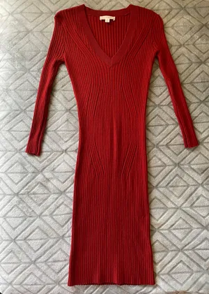 Timing Rust-Colored Ribbed Sweater Dress thumbnail 1