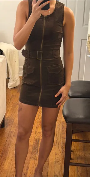 Rewash Sleeveless Brown Belted Zip-Front Mini Dress in XS thumbnail 1