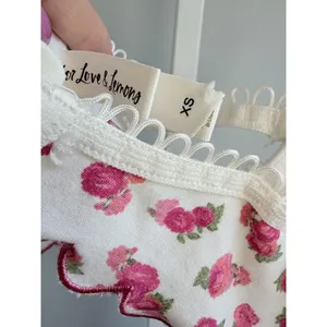 For Love & Lemons White Pink Rose Print Scalloped Underwire Bralette XS thumbnail 3