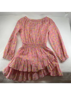 LoveShackFancy Pink yellow Floral Rayna Cotton Mini Dress size S Ruffled Layers thumbnail 5