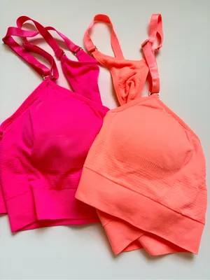 Neon Pink & Neon Coral Seamless Sports Bralettes - Women Intimates XL thumbnail 1