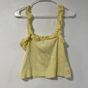 Maeve Anthropologie Size M Yellow Ruffle Ribbed Tank Top Coquette Y2K thumbnail 4