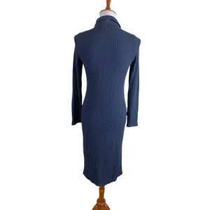 Madewell‎ Ribbed Knit Button Front Midi Dress Long Sleeve Blue Small thumbnail 3