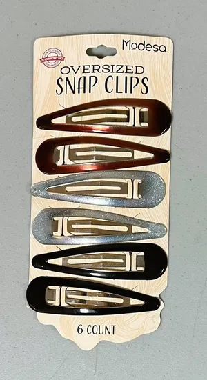 Modesa Black Brown Silver Oversized Snap Clips for Hair 6 Pack NWT 🖤🤎🩶 thumbnail 1