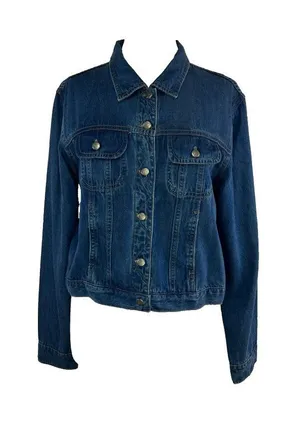 Natural Origins Sz LP Lyocell Blue Jean Denim Button Up Trucker Jacket USA Made thumbnail 1
