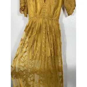 Socialite mustard embroidered lace plunge maxi dress Size Xs 100% Nylon & Cotton thumbnail 7