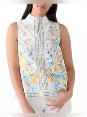 Crown & Ivy Women's Sleeveless Swing Split Neck Printed Top size M thumbnail 1