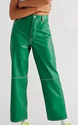We The Free Green Faux Leather Straight Leg Pants thumbnail 1
