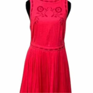 Free People Red Birds of a Feather Embroidered Mini Dress 12 Boho Folk Romantic thumbnail 9