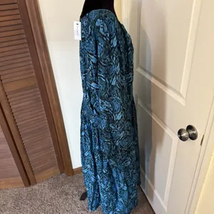 Lane Bryant Dress Womens 24‎ Blue Green Smocked shoulder Long Sleeve Midi dress thumbnail 7