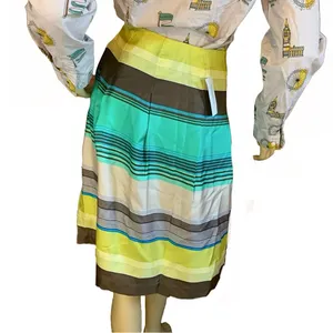 Banana Reppublic Green , Brown & Blue Stripe Silk Round Skirt Nwt (8) thumbnail 1
