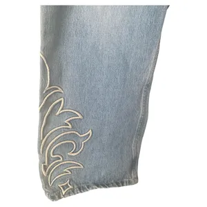 Forever 21 Light Blue Flare Jeans with White Embroidery thumbnail 3
