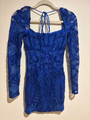 Lucy in the Sky Sequin Square Neck Bodycon Homecoming Dress Royal Blue Small thumbnail 11