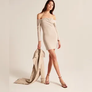 Abercrombie & Fitch Long Sleeve Draped Off The Shoulder Mini Dress thumbnail 2