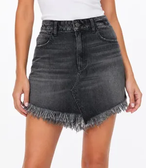 We The Free Womens Faded Black Denim Skirt Size 27 High Rise Cutoff Raw Hem Y2K thumbnail 1