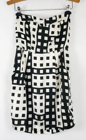 Ophelia Vintage Black & White Geometric Strapless Mini Dress Sundress Womens S thumbnail 1