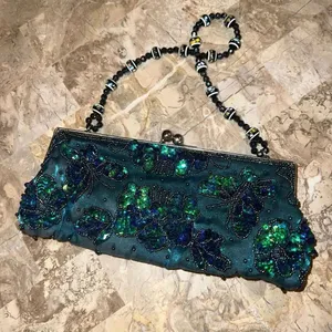 Sequined evening handbag purse with beads clutch green thumbnail 2
