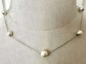 Silver tone faux pearl dainty necklace thumbnail 1