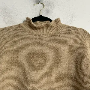 J. Crew Factory Mockneck Cable Sleeve Sweater Light Khaki Neutral Preppy Minimal thumbnail 3