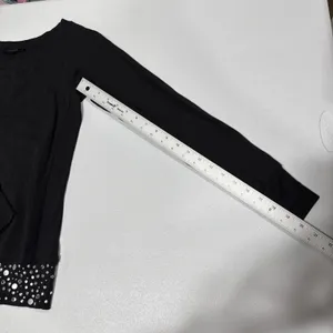 Express Knit Top Womens Sz S Black Raglan Sleeve Round Neck Studded Hem Pullover thumbnail 10