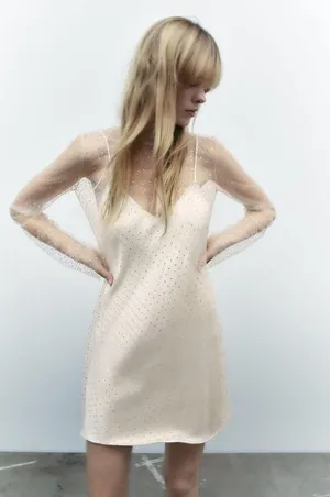 Zara NWT Gold Rhinestone Mini Dress thumbnail 2