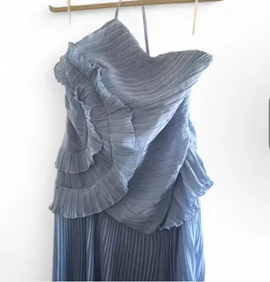 NWT Lulus Magdalene Powder Blue Pleated Asymmetrical Maxi Dress Size XL thumbnail 4