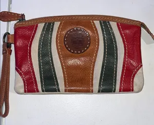 Frye leather and canvas multicolored clutch wristlet thumbnail 1