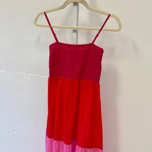 LOFT Outlet Colorblock Smocked Tiered Maxi Dress Red Pink XS Boho Cotton Summer thumbnail 3