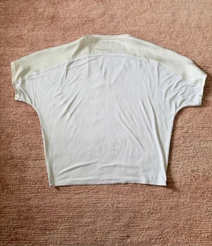 Pearl Ivory Satin Front Knit Back Oversized V Neck Blouse thumbnail 4