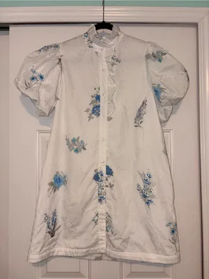 entro White Floral Eyelet Puff-Sleeve Shirt Dress Size S thumbnail 4