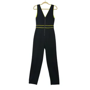 Alice + Olivia Black Neon Yellow‎ Piping V-Neck Sleeveless Jumpsuit Size 4 thumbnail 6