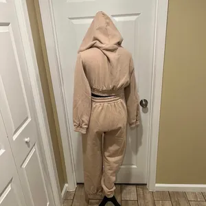 2Pcs Solid tracksuit Sports Set Hooded Sweatshirt Drawstring Jogger Pant Sporty thumbnail 11