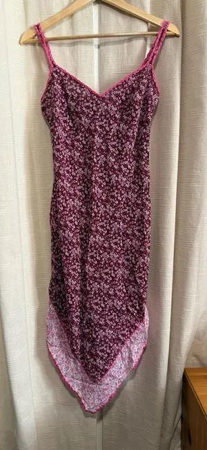 Laundry By Shelli Segal Y2K Burgundy and Pink Floral Asymmetrical Slip Dress thumbnail 1