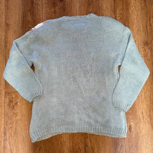 VTG 80s Extra Shenanigans Hand Knit Floral Sweater Blue Cottagecore Ramie sz 24‎ thumbnail 8