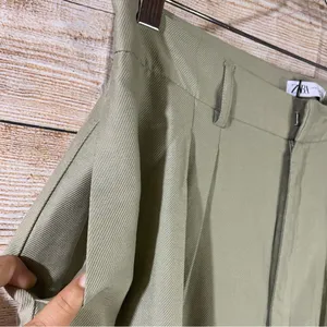 Zara high-rise wide leg pleated green trouser pants with pockets women Size XL thumbnail 8