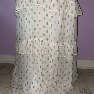 NEW En Creme Maxi Dress M Boho Metallic Polka Dot Cutout Ruffle Tiered thumbnail 7