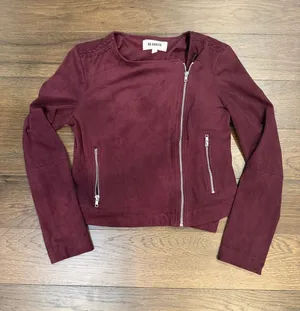 BB Dakota Faux Suede Moto Jacket Burgundy Wine Braided Size Small - C61-122 thumbnail 1