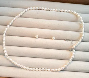 Brand new S925 baby freshwater pearls earrings and rice pearls necklace thumbnail 1